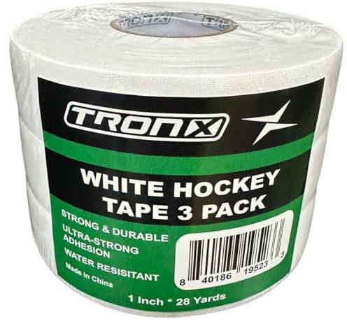 TronX Hockeyschläger-Klebeband, Premium-Stoff, Schwarz und Weiß, 2,5 cm x 28 m, 3 & 6 Packungen (3 Stück weiß)