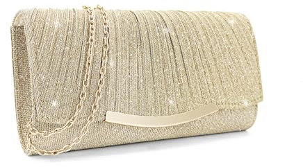 FuninCrea Pochette de soirée pour femme avec chaîne amovible, élégante pochette de soirée à paillettes pour mariage, banquet, bal, rose, 23 * 12 * 5.5cm