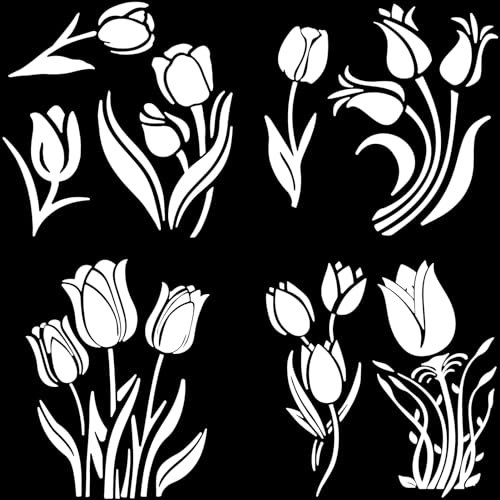GORGECRAFT 4 Stile Tulpen-Autoaufkleber Weiße Blumen-Silhouette Autoaufkleber Tulpen-Vinylaufkleber Wasserfest Reflektierend Selbstklebend Aufkleber Für Auto Laptop Fenster Stoßstange Aufkleber