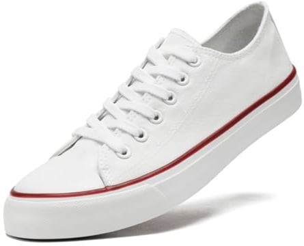 sharllen Ladies Canvas Shoes Women, Unisex Lace up Plimsolls Pumps Low Top Trainers for Men Casual Sneakers Canvas Plimsoles Flat Shoes(White 255)