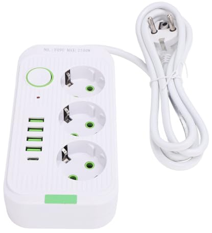 Multiprise Européenne Compacte, Adaptateur de Prise de Voyage, Prise UE, Disjoncteur 110-250V 10A, 4 Ports USB-A, 8 en 1 pour l'école (White)