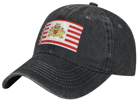 Flagge des Senats von Bremen Washed Cowboy Baseball Cap für Erwachsene - Stilvolle und atmungsaktive Mütze mit verstellbarem Riemen, Schwarz, Einheitsgr��e