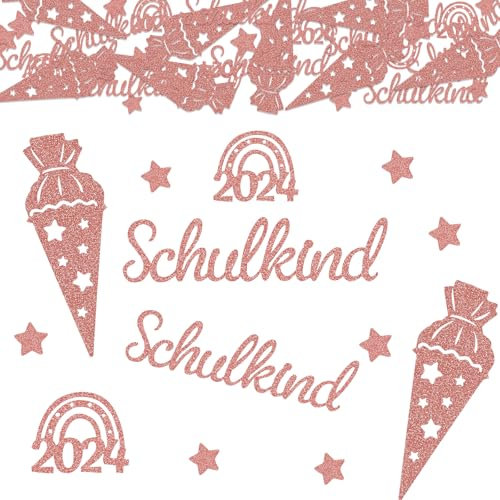 Wentsent 100 Stück Schulkind Konfetti Glitzer Rosegold, Einschulung 2024 Schultüten ABC 123 Regenbogen Sterne Streudeko Schulkind Tischdeko für Schuleinführung Schulanfang Einschulung Mädchen Jungen