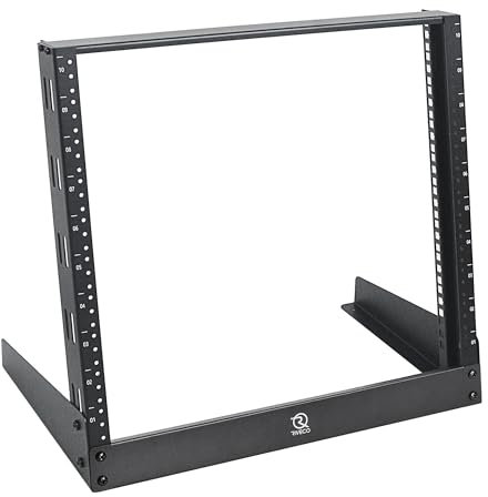 RIVECO 10U Desktop Rack for Audio & Network Devices 19 Inch 2 Post Open Frame Shelf with Reinforced Beam, Free Standing Racks for IT Server Sound AV Music Recording Equipment