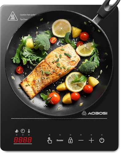 Aobosi Induktionskochfeld 1 Platte,Einzel Induktionskochplatte 2000W 20 Leistungsstufen und Temperaturstufen,Tragbares Induktionskochfeld,Booster-Funktion,10H-Timer,Sicherheitssperre,Schwarz