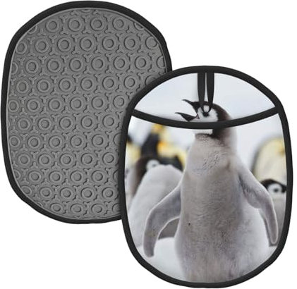 Topflappen-Set aus Silikon mit niedlichem Pinguin-Tiermuster, 2 Stück, rutschfest, hitzebeständig, Ofenhandschuhe, Topflappen für Küche, Backen, Kochen