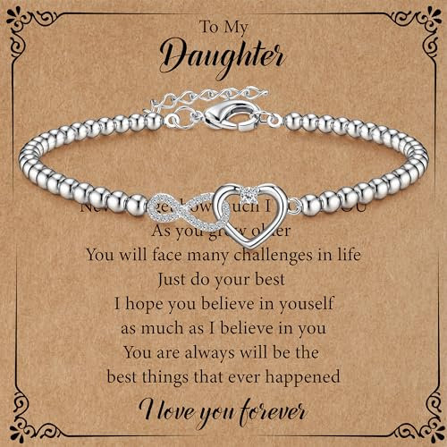 Milacolato Bracelet Infini Perles pour Femmes Bracelet Argent 925,Or Rose Réglable,Cœur,Bijoux pour Femme 3MM/4MM