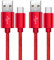 Infima USB C Charger Cable, 2-Pack 1M, Fast Charging Nylon Braided USB A to USB C Cable, Compatible with iPhone 15, 15 Plus, 15 Pro, 15 Pro Max (Red, 1M)