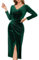 Gardenwed Christmas Dress Womens Dress Velvet Ruched Bodycon Dress V Neck Long Sleeve Wrap Dresses Midi Prom Dress Ladies Elegant Evening Dress Cocktail Party Midi Dresses Dark Green M