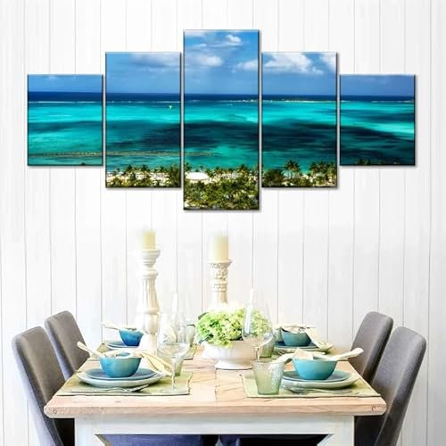QYYAMDEQ Tableau Murale Decoration 5 Panneau Plage aux Bahamas Mural Art Peinture Photos Bureau À Domicile Bain Grand Tableau Decoration Poster Mural XXL 200X100