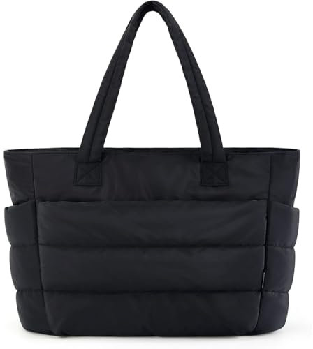HAIWILL Handtasche Damen Groß Tote Bag Puffer Tasche Damen Shopper Leicht Gesteppte Umhängetasche Gross Tragetasche Arbeitstasche 15.6 Zoll Laptoptasche für Arbeit, Klinik, Uni, Reisen (Schwarz)