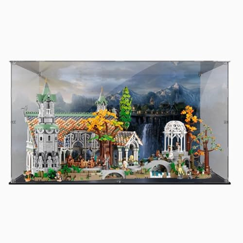 CHIFENMS Transparente Acryl-Vitrine für Lego 10316 Herr der Ringe Glen Schaukasten, Baustein-Sammlerstücke, transparent, staubdicht, Aufbewahrungsbox (nur Hülle) (Hintergrundstil)
