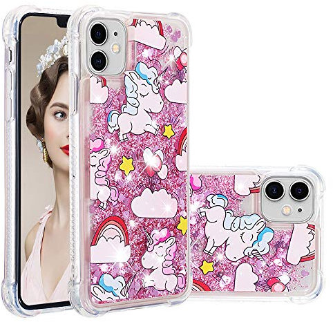 SIYOPINPFY Compatible With iPhone 11 Case, Glitter Bling Sparkle for Women Girls Liquid Floating Quicksand Cover Shockproof Case for iPhone 11, Pink Unicorn YB