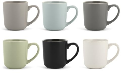 H&H, set 6 mug Bergen, effetto matt, colori assortiti, tazze moderne, in stoneware, 400 cc