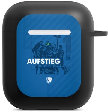 Hülle mit Karabiner kompatibel mit Apple AirPods (2. Generation) Case schwarz Schutzhülle mit Schlüsselanhänger VFL Bochum Offizielles Lizenzprodukt Aufstieg
