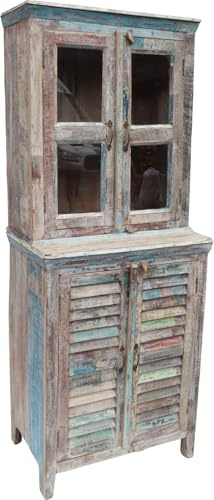 GURU SHOP Lamellen Glasschrank, Vitrine, Küchenschrank, Geschirrschrank Verzierungen - Modell 24, 200x80x50 cm