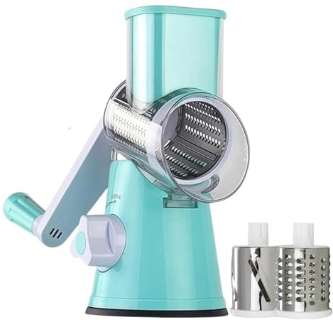 DVATLAEM Maison culte maisonculte RotoChef - Mandoline a légumes Manuelle Coupe Legumes Multifonctions avec 3 Lames de Tambour Détachables pour Pommes de Terre, Carottes, Fromage, Forte Aspiration