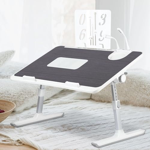 Huole - Mesa de cama, Lapdesk plegable, para sofá, estudio, lectura y escritura, para ordenadores portátiles de hasta 17 con 5 ángulos ajustables, 60 x 40 x 26-39 cm, color negro