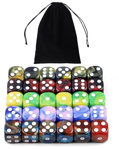 SLAKOZYT Würfel Set 6-Seitig,16mm Zweifarbige Polyedrische Farbwürfel für DND RPG Würfelspiele,Spielen von Spielen wie Tenzi, Yahtzee,Mathematikunterricht (30 Stück Weiße Punkte)