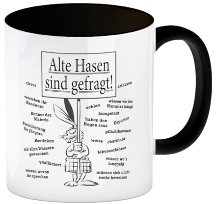 speecheese Alte Hasen sind gefragt! Kaffeebecher in schwarz lustiger Büro-Becher, für Kaffee-Fans und die älteren Semester