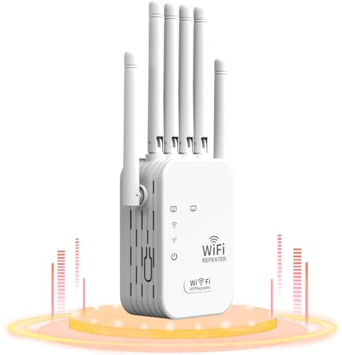 Repeteur WiFi 6 Antennes - Amplificateur WiFi, Longue Portée Répéteur Wifi Repetiteur Wifi Puissant Sans Fil avec Port Gigabit, WiFi Extender Repeater Compatible avec Toutes Les Box Internet