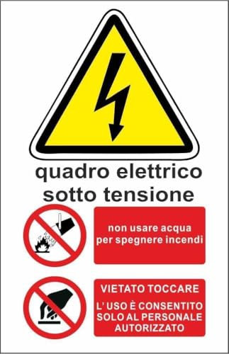 M-ITALY CARTELLO SEGNALETICO - QUADRO ELETTRICO SOTTO TENSIONE - Adesivo Extra Resistente, Pannello in Forex, Pannello In Alluminio (Adesivo, 20x31 cm)