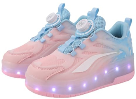 Kraftpaid Sneakers Retrattile Doppia Ruote,Scarpe con Rotelle Luce Bambina Bambina Sportive,Scarpe da Ginnastica da Pattini per Uomo Donna,LED Luce,con 2 Ruote,per Gli Sport all'Aria Aperta