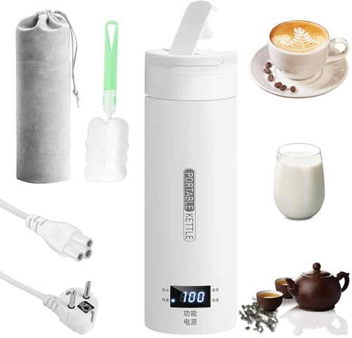 Kleiner Tragbarer Wasserkocher 500ML, 3 in 1 Mini Elektrische Wassertasse mit Temperatureinstellung, Automatische Abschaltung,Taschen und Bürsten Taschen,Reise Wasserkocher für Kaffee Teezubereitung