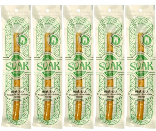 SWAK MISWAK Siwak, 100% Natur Zahnbürste, Zahnputzholz mit natürlichen Mineralstoffen und Gipskristallen für schonend saubere und weisse Zähne, klinisch getestet, (9-15 mm dick) Vegan (5 Stück)