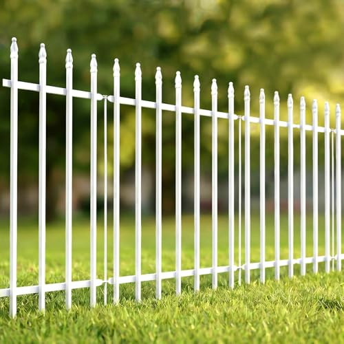 Thealyn Metal Garden Fence Decorative Fence 91cm High x 71cm Wide (5 Panels, Total Length 3.5m) No Dig Border Dog Landscape Fencing for Flower Bed, Yard, Animal Barrier, White