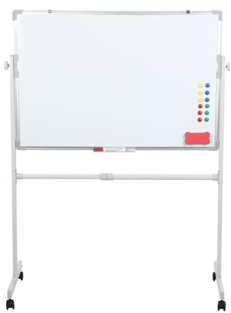 Rollendes Whiteboard auf Rädern, doppelseitiges magnetisches, trocken abwischbares mit Ständer, tragbares mobiles 5 Markern, 12 Magneten und 1 Radiergummi für Büro, Klassenzimmer oder 60x90 cm