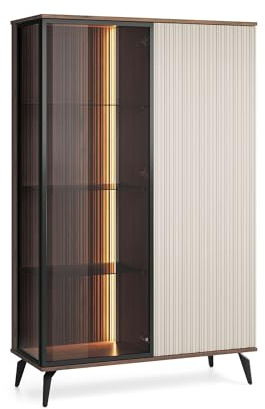 FURNLUX VICI Vitrine, Beige mit Walnuss-Korpus, 103x39x162 cm, 67 kg, Modern, Zerlegbar, Rechteckig, Montageanleitung enthalten