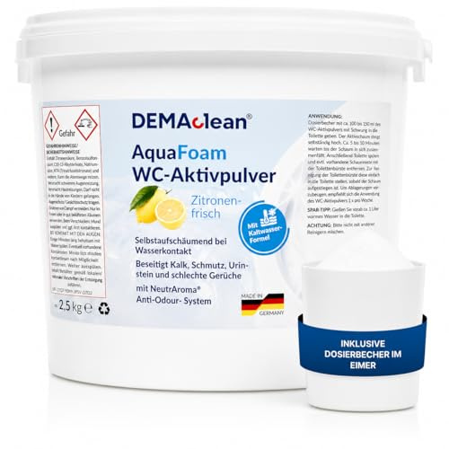 DEMAclean® WC-Schaumreiniger Zitronenduft (2,5 kg) – Selbstaufschäumend & Kaltwasseraktiv – Effektiver Kalk- & Geruchsreiniger für Keramik – Made in DE