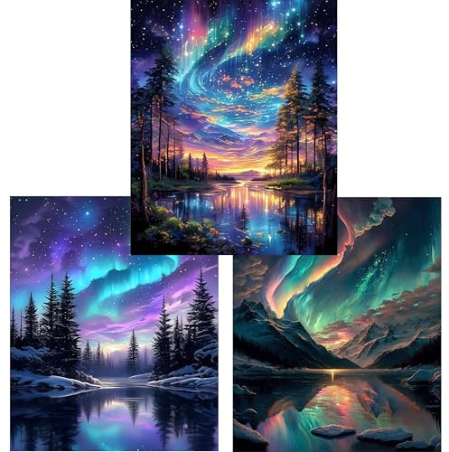 Yunruily 3er set Diamond Painting Erwachsene - Aurora 5d Diamond Painting,Aurora Diamonds Painting -Geeignet Als Geschenk zur Entspannung und Als Wanddeko 30x40cm