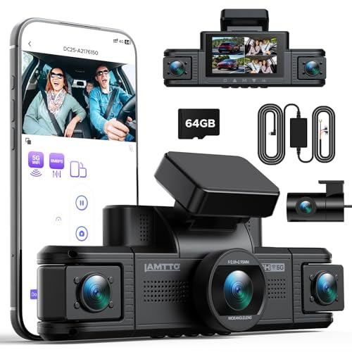 LAMTTO Dash Cam Auto 360 gradi, 4 Canali Telecamera Auto 2K+3 * 1080p | 5GHz WiFi Dashcam Anteriore Interno Posteriore e Laterali Visione Notturna IR, G-Sensor Parking Mode con Kit Hardwire