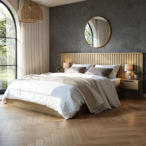 Solace+Co - Taylor Hotel Ottoman Bed, King Size, Side Tables (Light Wood) | Heavy Duty, Spacious Underbed Storage, Slatted Headboard, Elegant and Luxurious with Scandi-Inspired Design