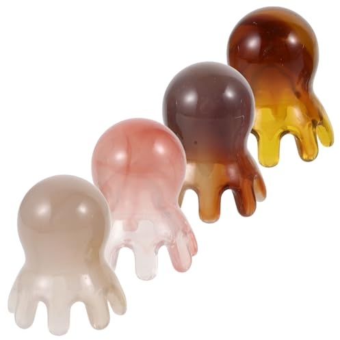 VALICLUD 4 Stück Ergonomischer Kunstharz Oktopus Kopfhautmassagekamm mit Acht Klauen zur Tiefenmassage und Haarbruchvorbeugung für Entspannende Haarpflege dem Waschen