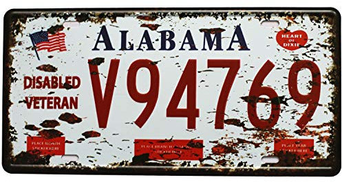 Eureya Placa de Metal hogar, cafetería, Bar, decoración de Pared, Coche, Coche, matrícula,Recuerdo,Alabama V94769,30X15cm