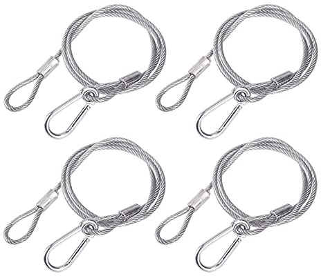 (Pack of 4) Clamp Hook Safety Rope Hanging Device, Hang on Truss, Used for Moving Head Beam, Led Par Light Stage Lighting Accessories (4mm 85cm 25kg)
