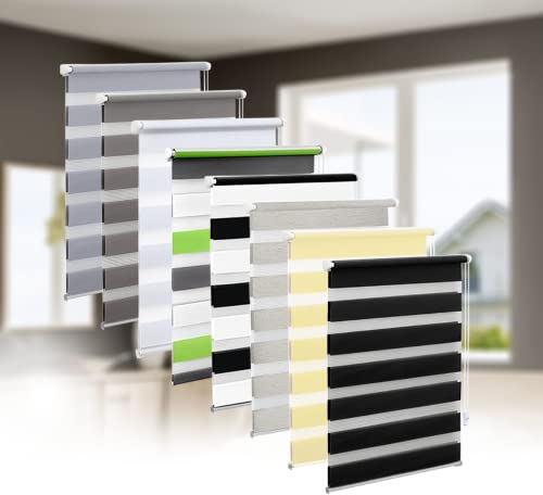 Eurohome Doppelrollo Klemmfix ohne Bohren, Duo Rollo,55cm x 150cm (Stoffbreite 51 cm) Schwarz Transparentes und undurchsichtiges Sichtschutz Rollo mit Klemmträgern für Fenster und Türen