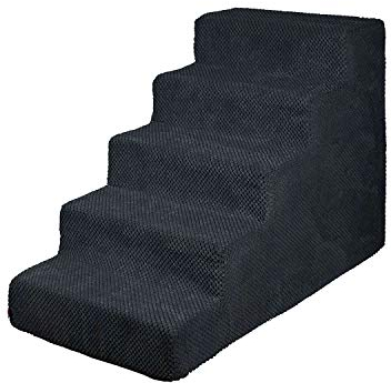 Hundetreppe 50 cm hoch | Katzentreppe Haustiertreppe | 5 Stufen | Hunde Katzen Haustier | für Bett und Auto | Trepp für kleine Hund | Plüschbezug | Farbe: Schwarz