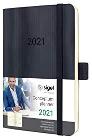 SIGEL C2123 Terminplaner Wochenkalender 2021, ca. A6, schwarz Softcover mit vielen Extras, Conceptum - weitere Modelle