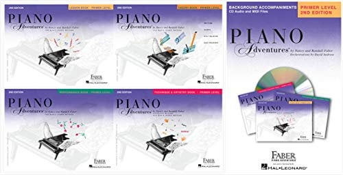 NEW Faber Piano Adventures Level 1 Set (4 Books & 1 CD) - Lesson 1, Theory 1, Performance 1, Technique & Artistry 1, and Background Accompaniments CD Audio & MIDI Files