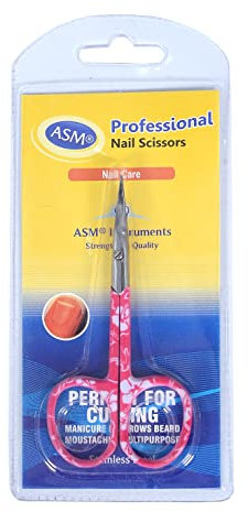 ASM® Professional Nail Scissors Curved Manicure Cuticle Scissors - Heavy Duty Grooming Scissor for Eyebrow, Beard, Nose Hair Trimming - Beauty Small Scissor Gifts for Women & Men (3.75 Pink)