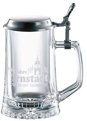 ARNSTADT KRISTALL . Bierkrug mit Zinndeckel Optional mit Gravur und eigenem Motiv (mit eigenem Logo)