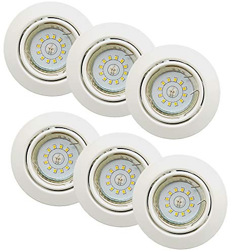 Dapo® LED-Decken Einbaustrahler, 6 x GU10 3 Watt LED + 6 X Fassungen, nickel, schwenkbar rund D: 9 cm, (6er Set Weiß)