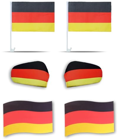 Sonia Originelli Fanset Fanartikel für das Auto 2 Stück Fensterfahnen Autofahne, Spiegelfahnen für die Außenspiegel und 2 Stück Magnetfahnen für die Tür Farbe: Deutschland