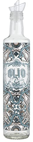 Baroni Home Huilier en Verre Made in Italy avec Dessins, Huilier de Table avec Bouchon Anti-Goutte pour Conserver Huile ou Vinaigre, Motif NOTO, Capacité 500 ML