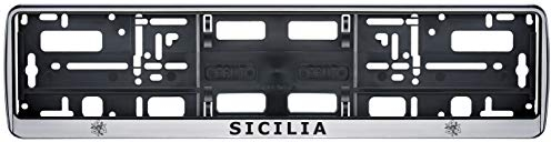 Auto Kennzeichenhalter in der Farbe Silber/Schwarz Nummernschildhalterung Auto, Nummernschildhalter Sizilien Italien Fahne Flagge Motiv Bild 2 Stück