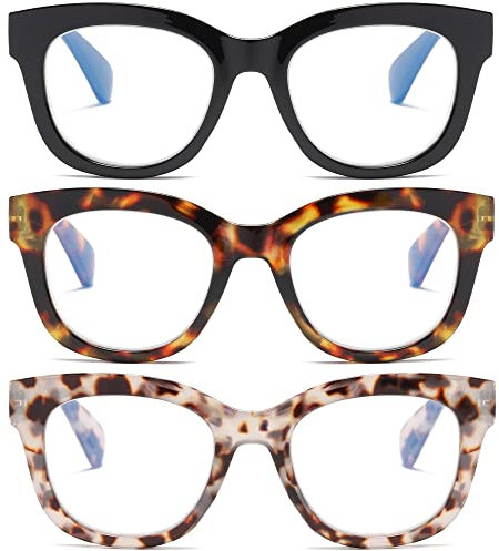 Fsread Oversized Reading Glasses For Women Blue Light Blocking Computer Readers Spring Hinge Retro +1.5